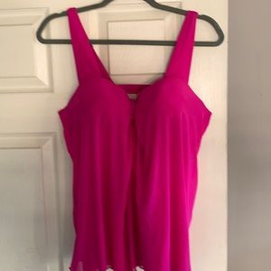 Cacique swim pink swim top w full bra size 36DDD. Generous torso with overlay